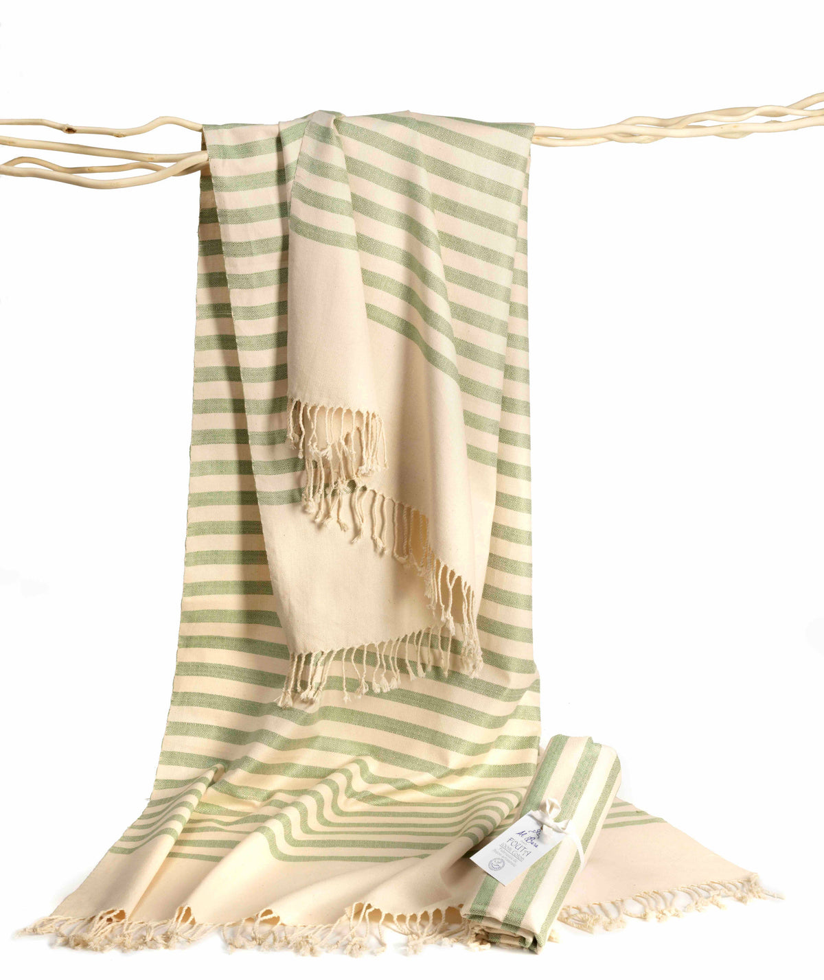 Fouta med grønne striber i 100 % bomuld Al Bara Savon d'Alep