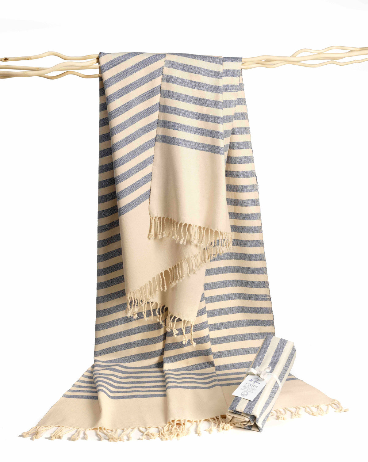Fouta med blå striber i 100 % bomuld Al Bara Savon d'Alep