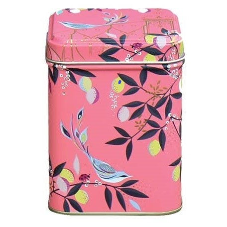Tedåse Tin Pink med frugtplantage motiv
