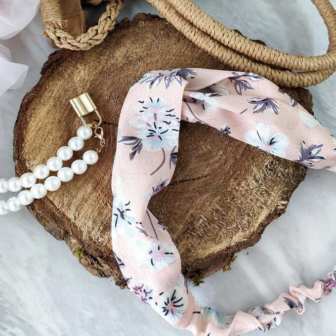 Hårbånd med elastik rosa blomst eCarla