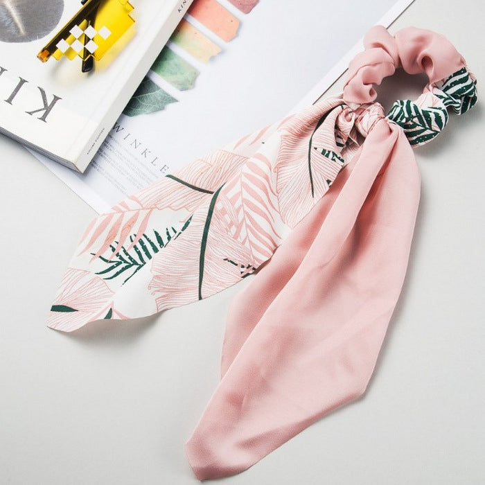 Scrunchie elastik og tørklæde sæt Rosa med blade eCarla