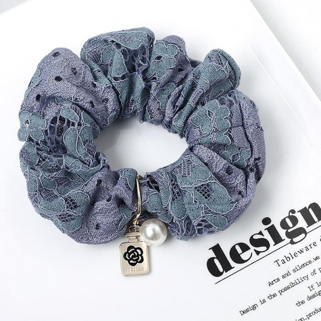 Hår Elastik Scrunchie Blonde - Grå med Perle eCarla Default Title