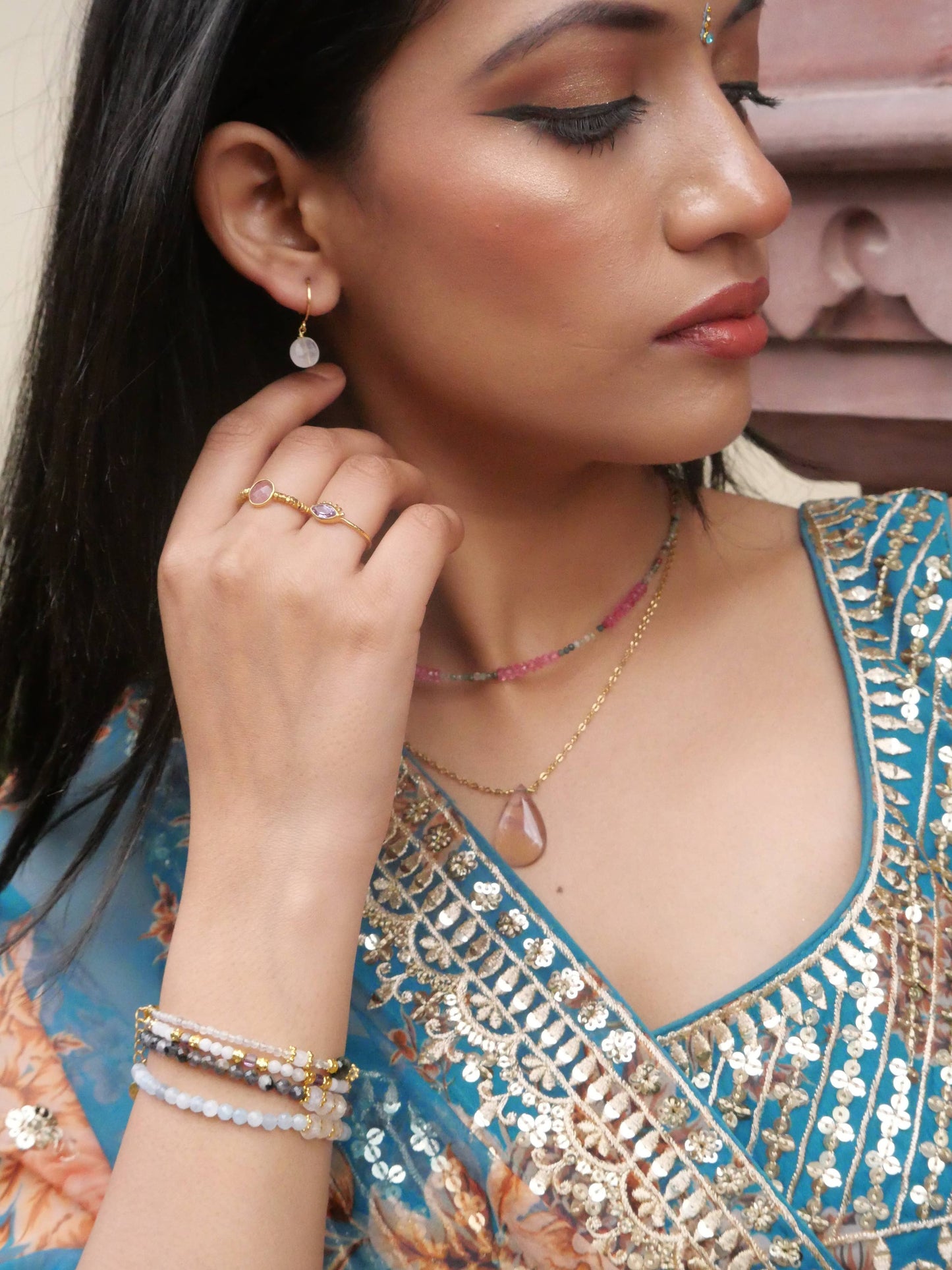 Ring Justerbar Soumya pink turmalin GINANDGER