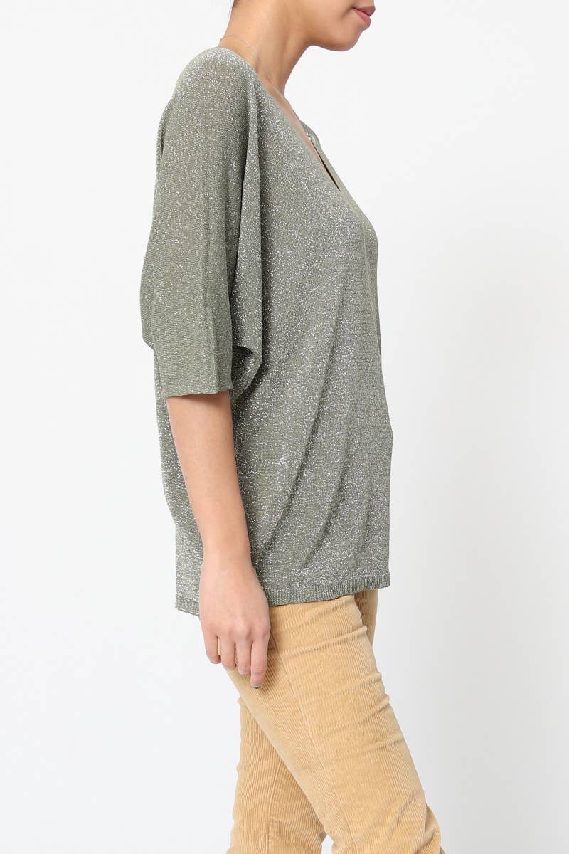 Lurex bluse med V hals
