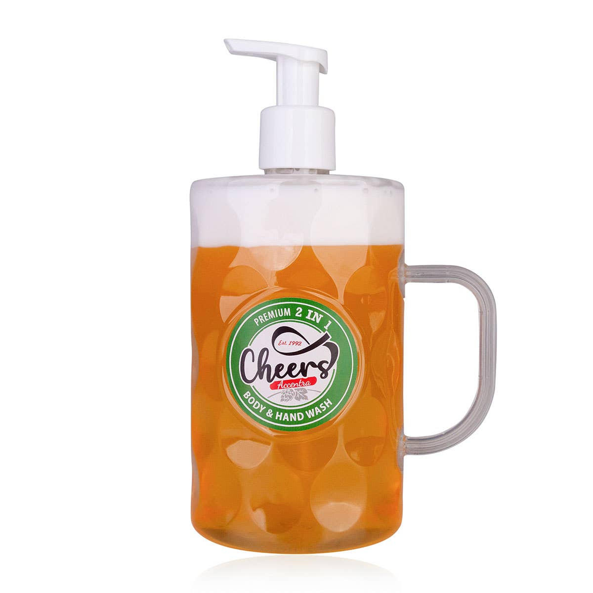 CHEERS! 2-i-1 Krop & Håndvask – Pumpeflaske i Ølkrus-design, 720 ml Accentra