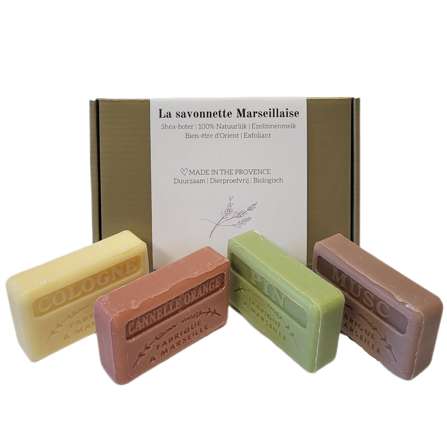 Julegave Sæbesæt - Kölnervand, Kanel-Appelsin, Fyr & Musk | Savons.nl Marseille sæbe Savons.nl - Savon de marseille distributeur