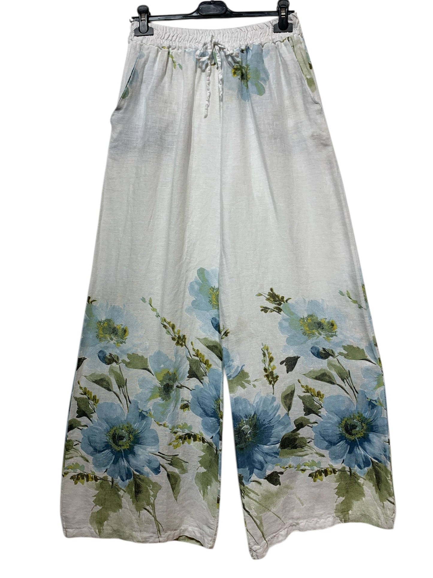 Vide Hør Bukser med Blomsterprint - Flere Farver LINEN & COTTON HOUSE Hvid One-size