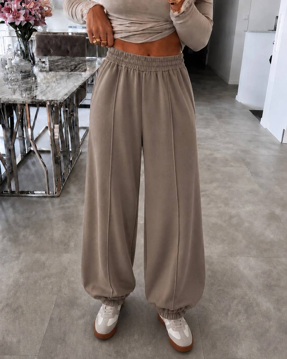 Vide Joggingbukser i Uldlook – One Size S-2XL Tøj ISSYMA Taupe One-size 38-44