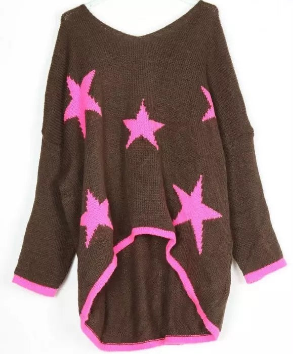 Strik Sweater med Stjerner Oversize - One Size | LÉA & LUC Lea & Luc Brun One-size