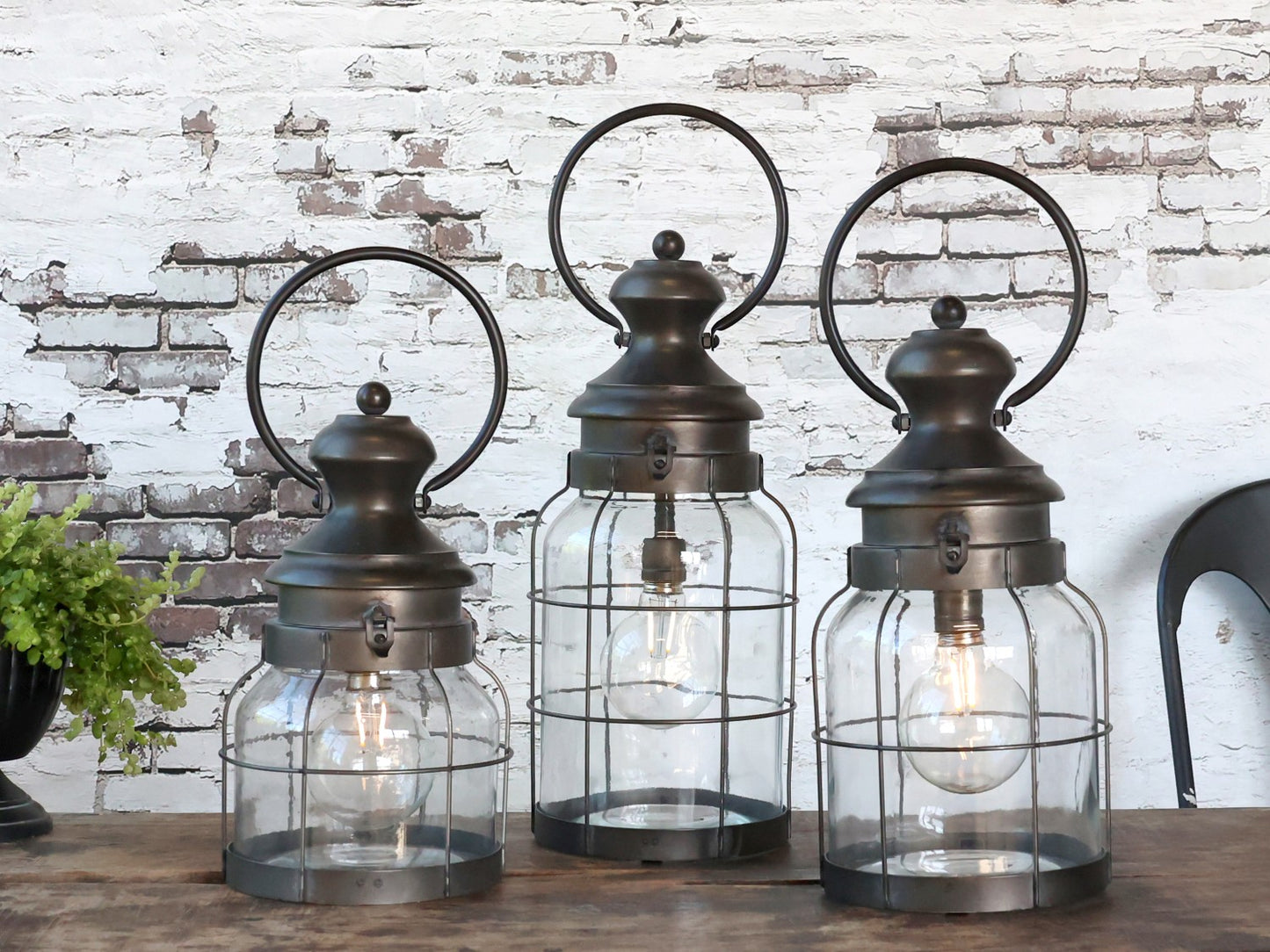 Fransk Lanterne med LED Pære og Timer - Antique Kul H32 cm Chic Antique