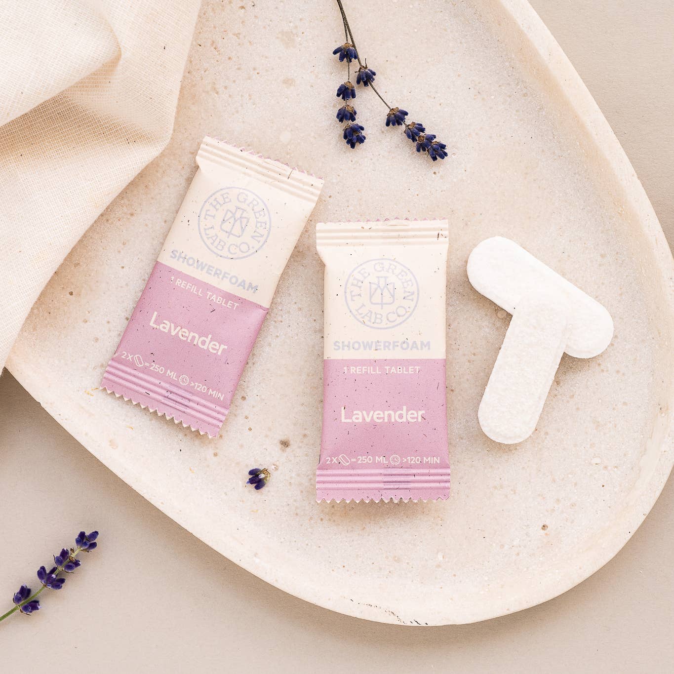 Startsæt bruseskum bodywash tabletter mynte og lavendel