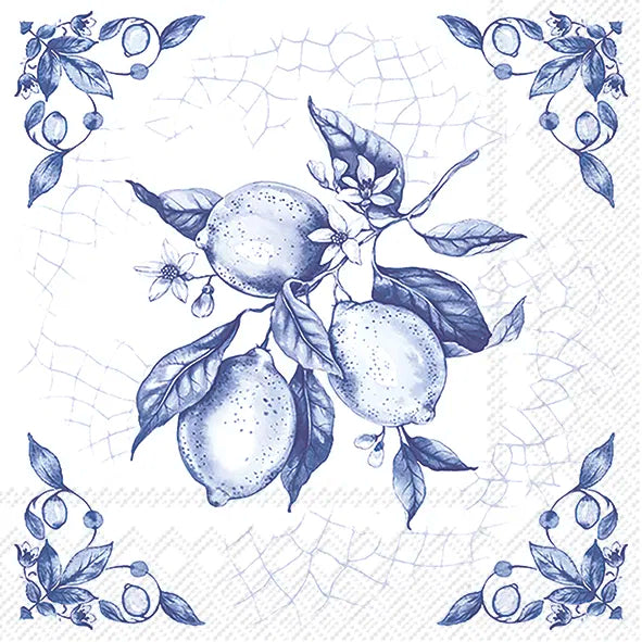 Frokost serviet Lemon On Tile White Blue