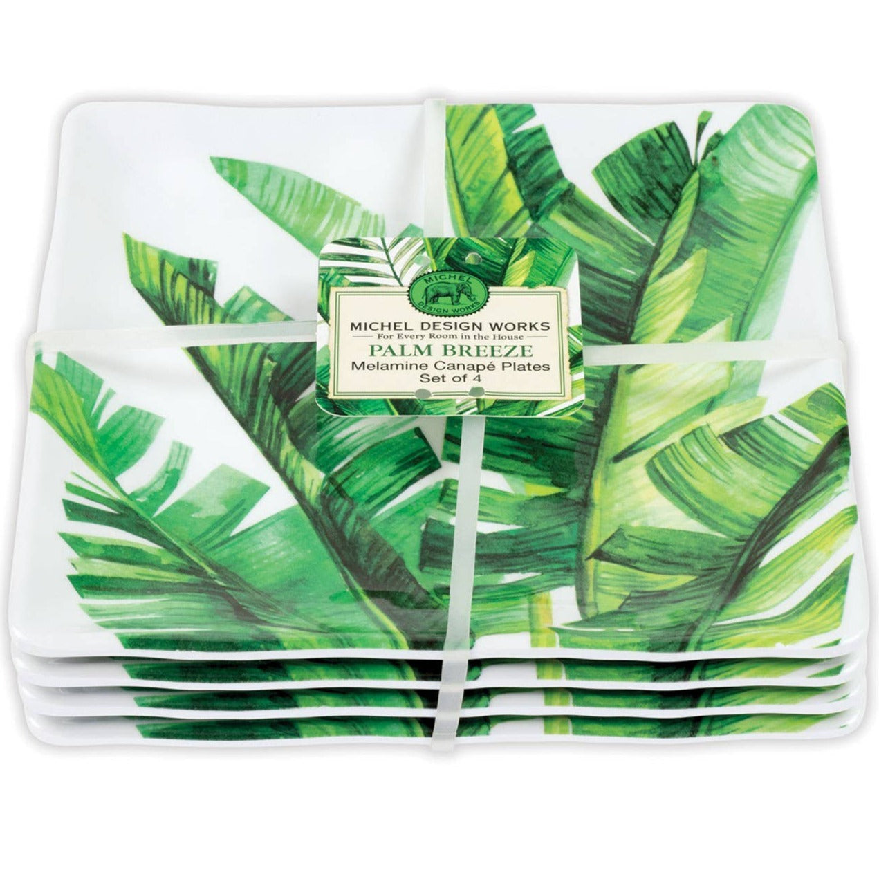 Melamin Tallerkner Palm Breeze - Sæt med 4 - Michel Design Works - 15x15 cm Michel design works