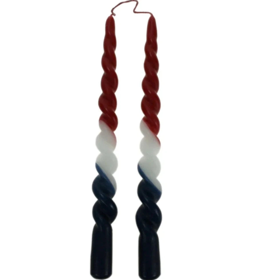 Håndlavede stearinlys Twist 24cm blå/hvid/rød Dutch Flower Studio