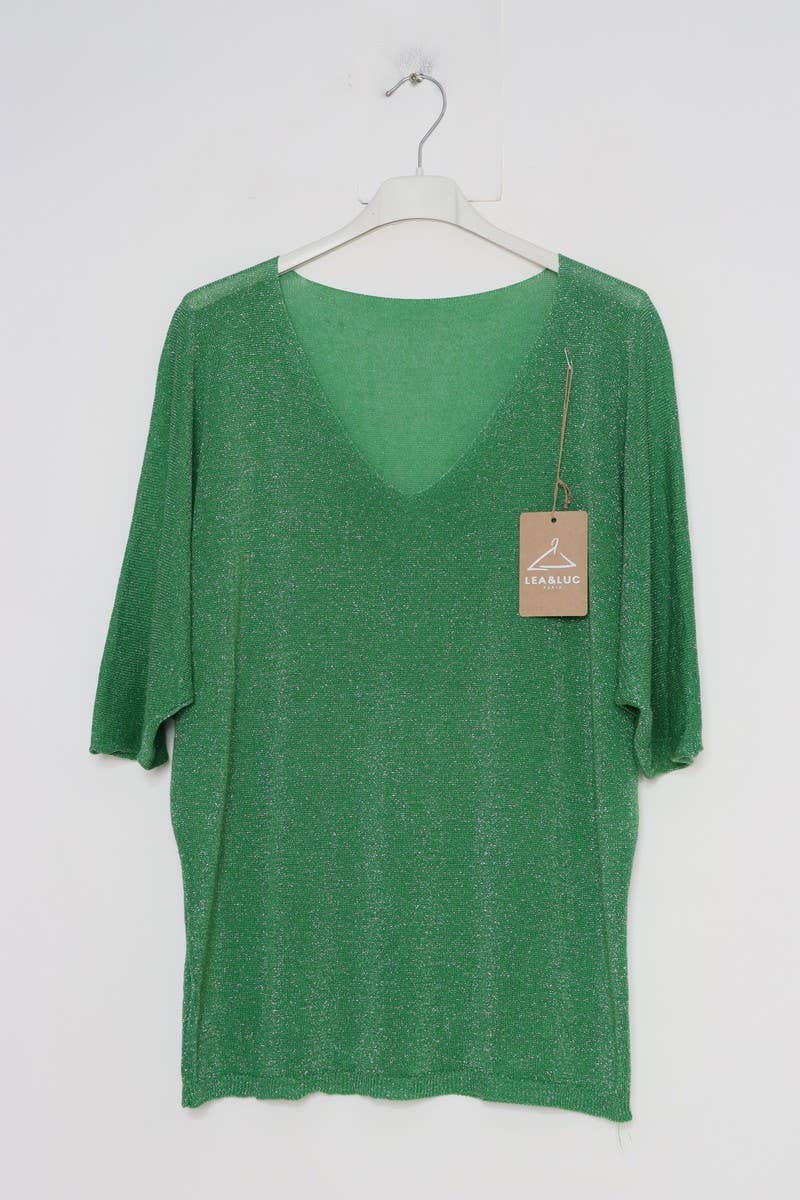 Lurex bluse med V hals