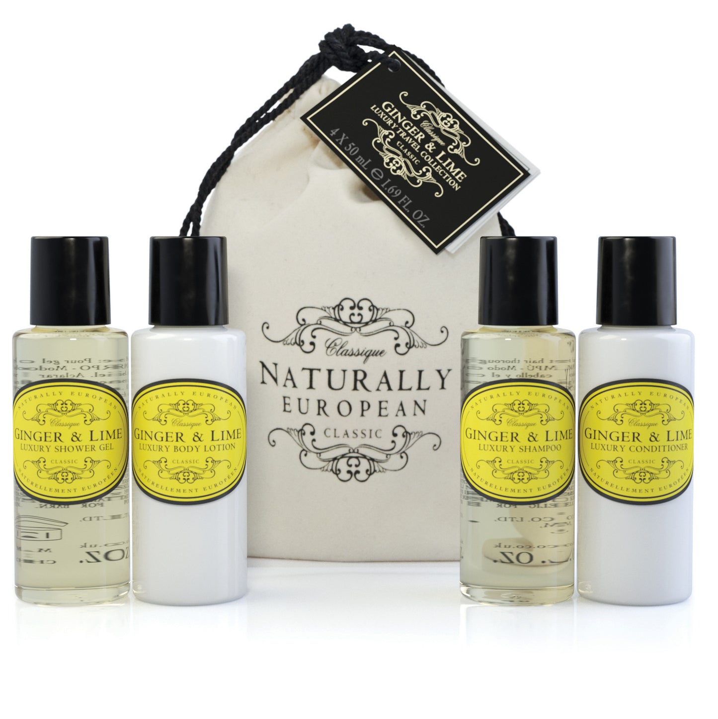 Travel Sæt Ginger Lime 4x50ml - Luksus Rejse Toiletartikler Naturally European Default Title