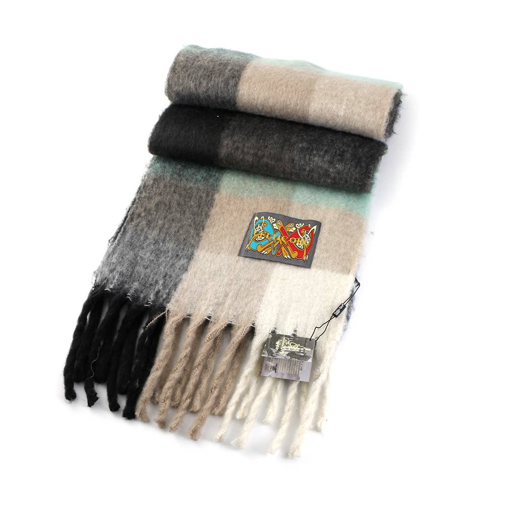 Check Tørklæde i Irsk Uld - Grå/Grøn 35x220cm Celtic Ore Crafts