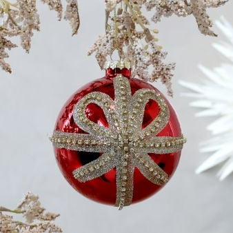 Julekugle med sløjfe – Antique Cherry – Ø10 cm – Håndmalet glas