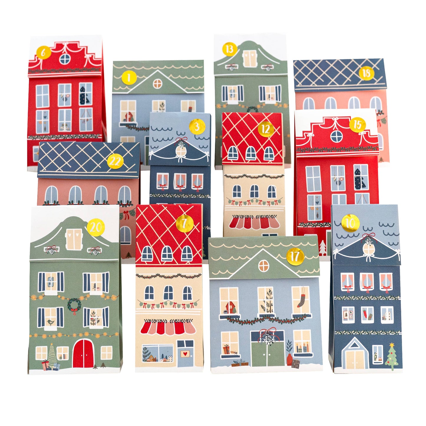 DIY Julekalender Juleby - 24 Huse i Pastelfarver - Pakkelander