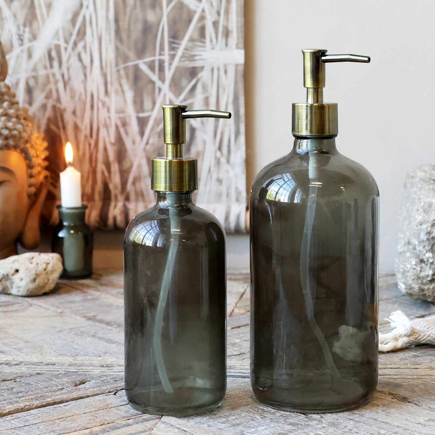 Flaske Kul farvet glas med 2 pumper 1000 ml