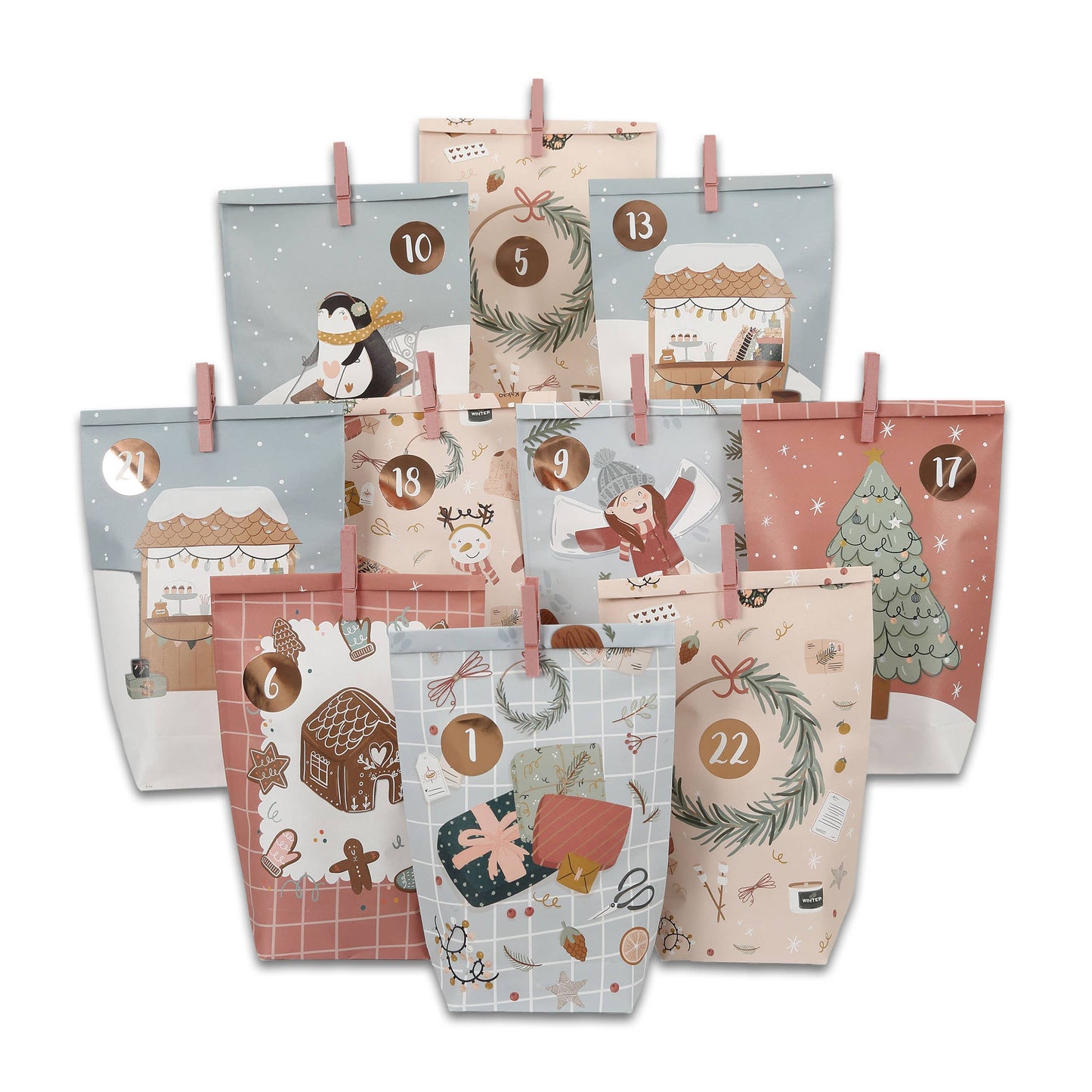 DIY Pakkelander - Isblå og Brun - 24 Poser