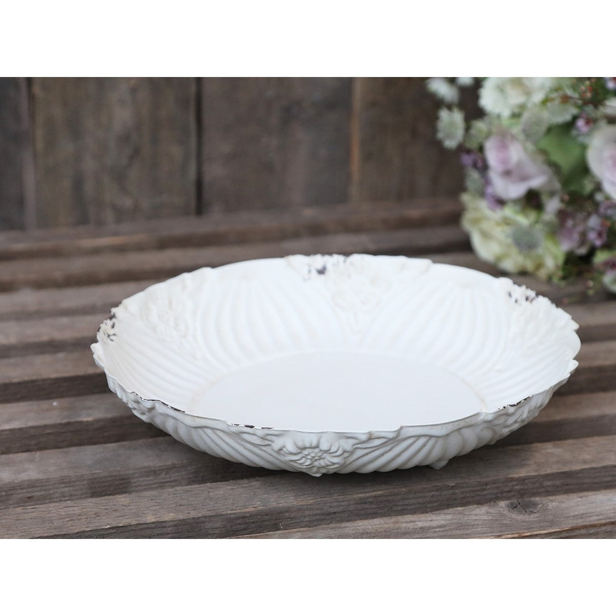 Hvidt Dekorativt Fad med Mønster - Chic Antique Chic Antique