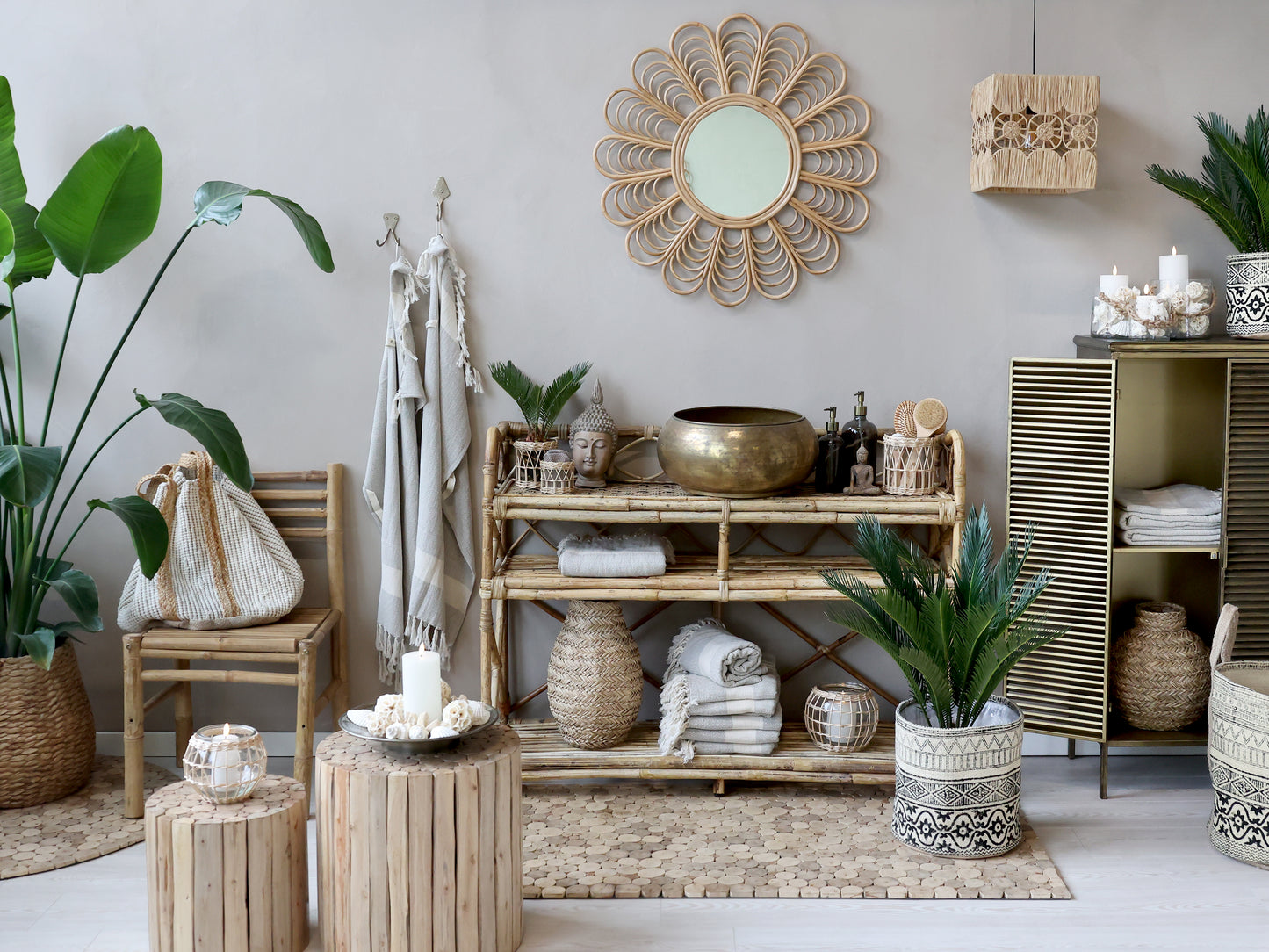 Hurricane Lanterne i Pileflet - Naturfarvet med Glas H13 cm Chic Antique