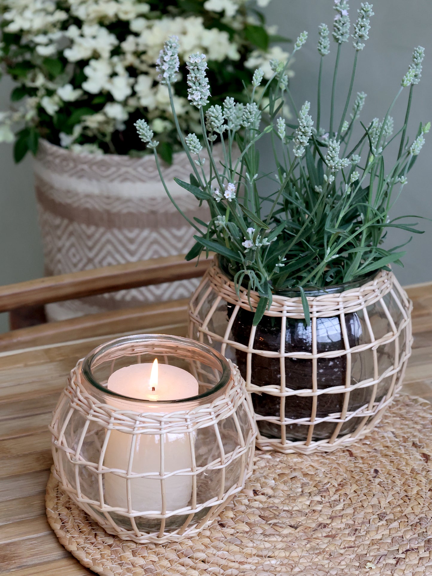 Hurricane Lanterne i Pileflet - Naturfarvet med Glas H15 cm Chic Antique