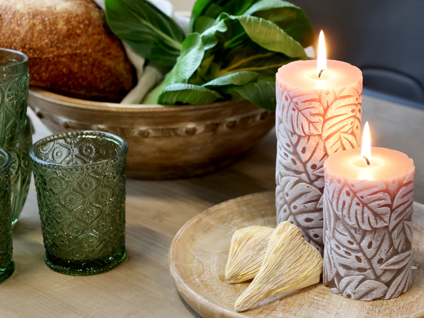 Macon Bloklys med bladmønster 64 timer brændetid Støvet Rosa Chic Antique