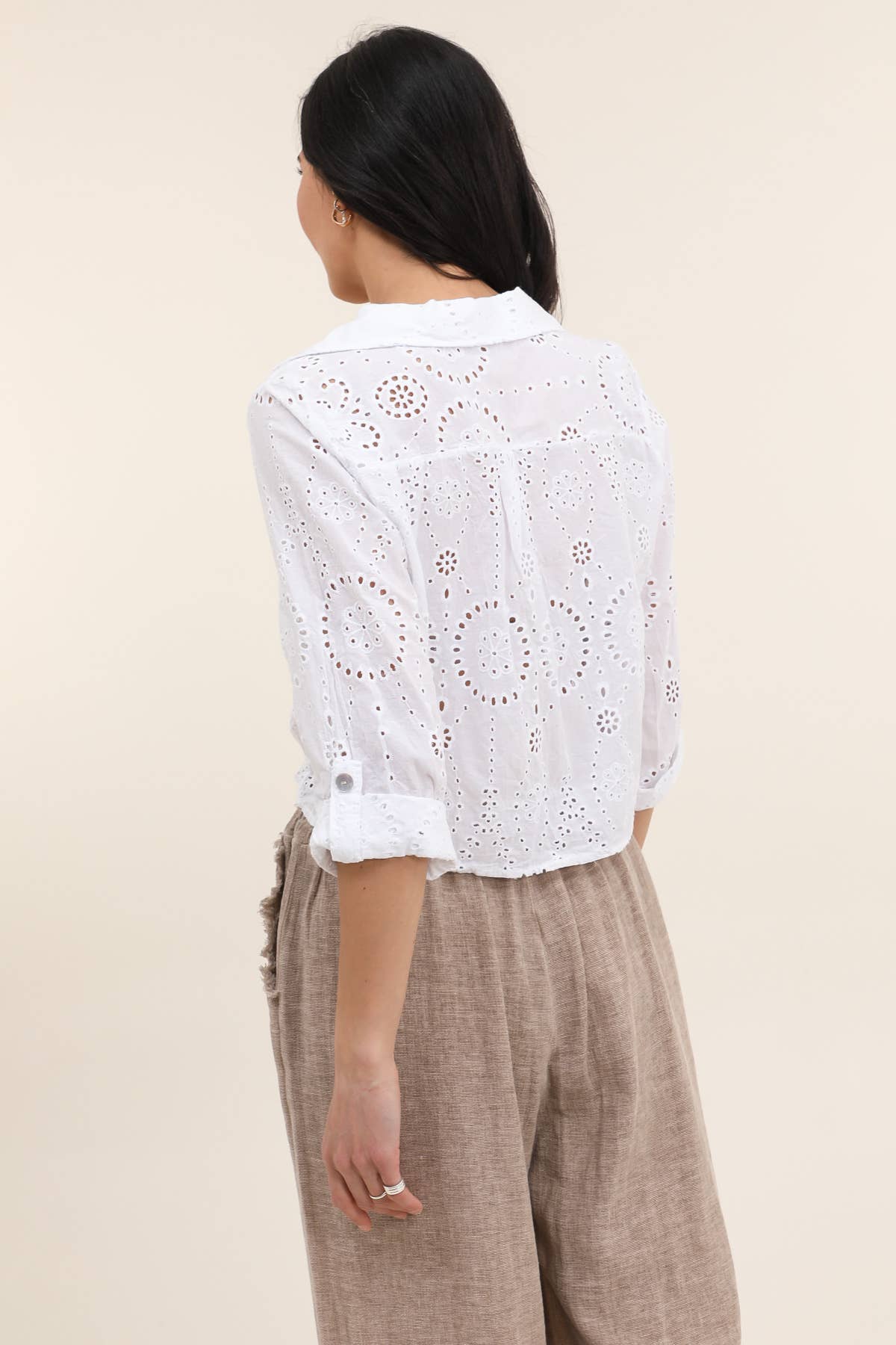 Skjorte med knude Broderi Anglaise