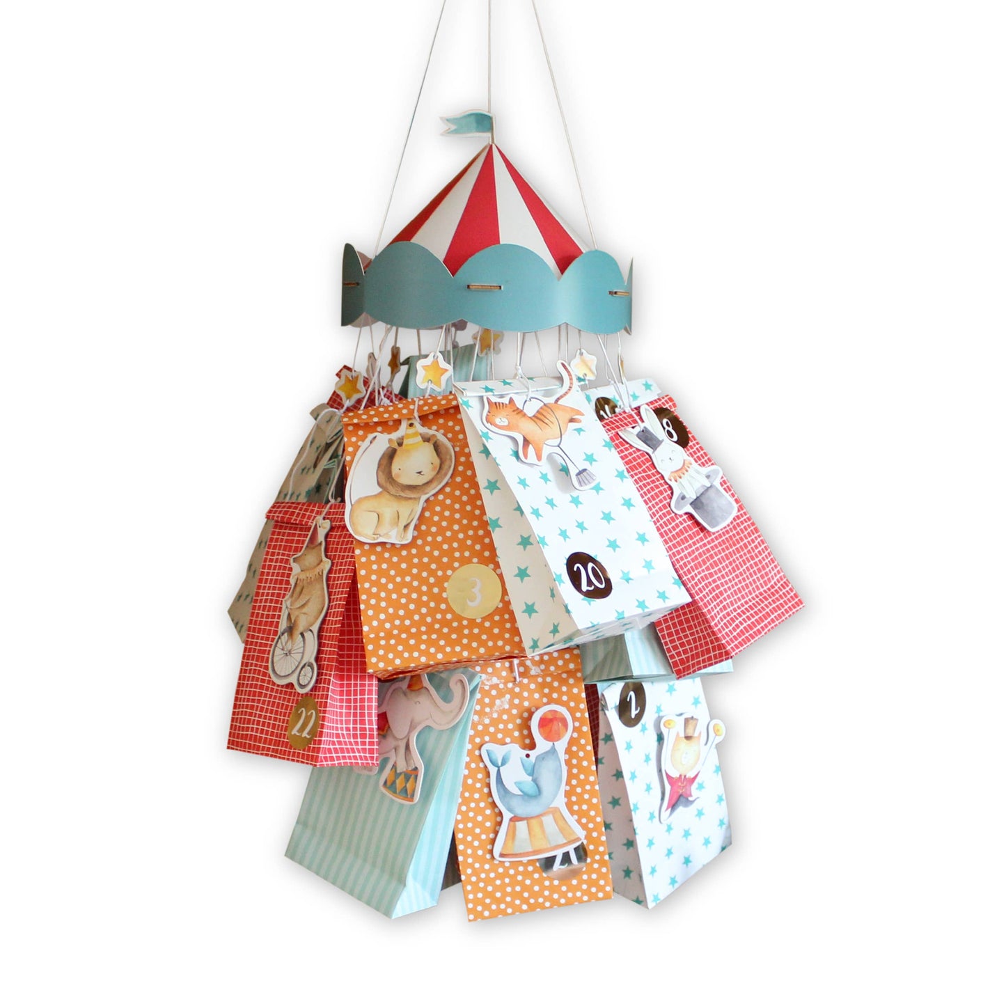 Hængende Cirkus Pakkekalender - DIY Sæt med 24 Poser