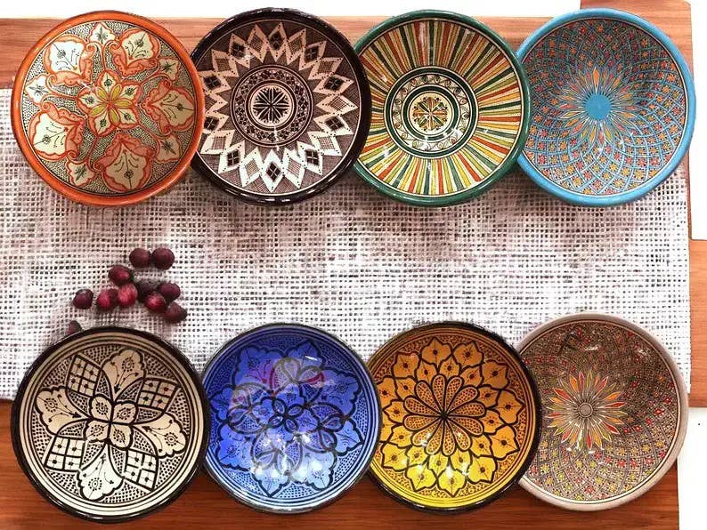 Håndmalet Marokkansk Terracottatallerken med Fod Rød - 27 cm Etnico del Mondo