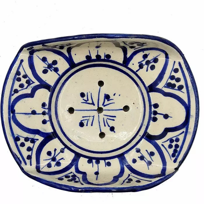 Keramisk sæbeskål Terracotta Marrokansk Blå hvid