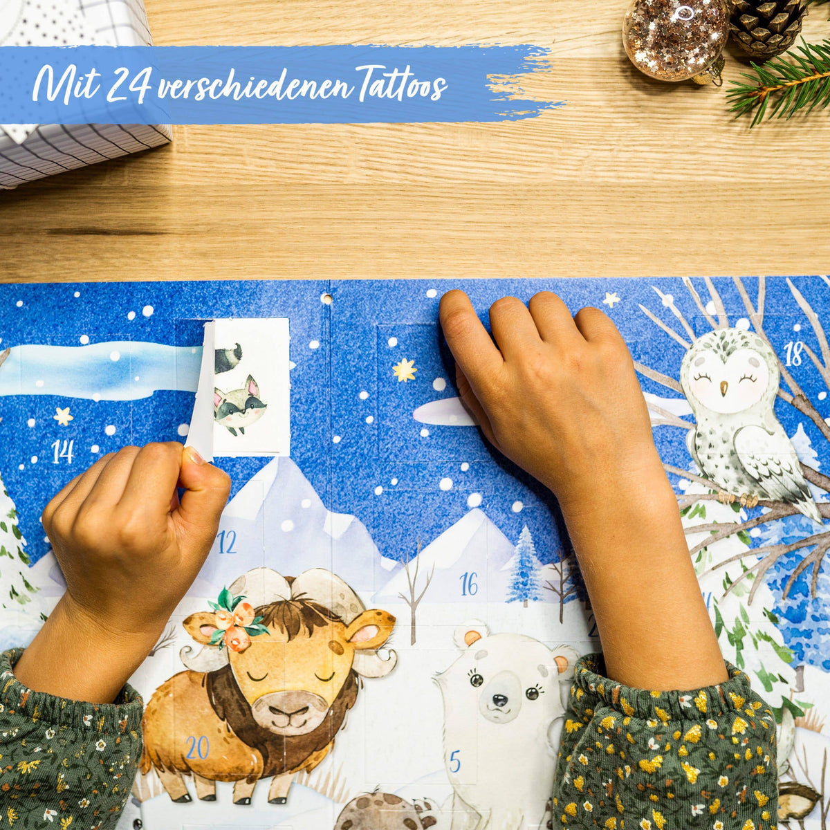 Julekalender med 24 midlertidige tatoveringer – Vinterdyr | Papierdrachen Papierdrachen