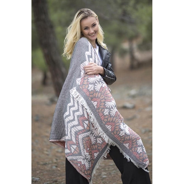 Hammam Håndklæde Grå/Rosa Zig Zag 90x180cm - Du Coeur Økologisk Du Coeur