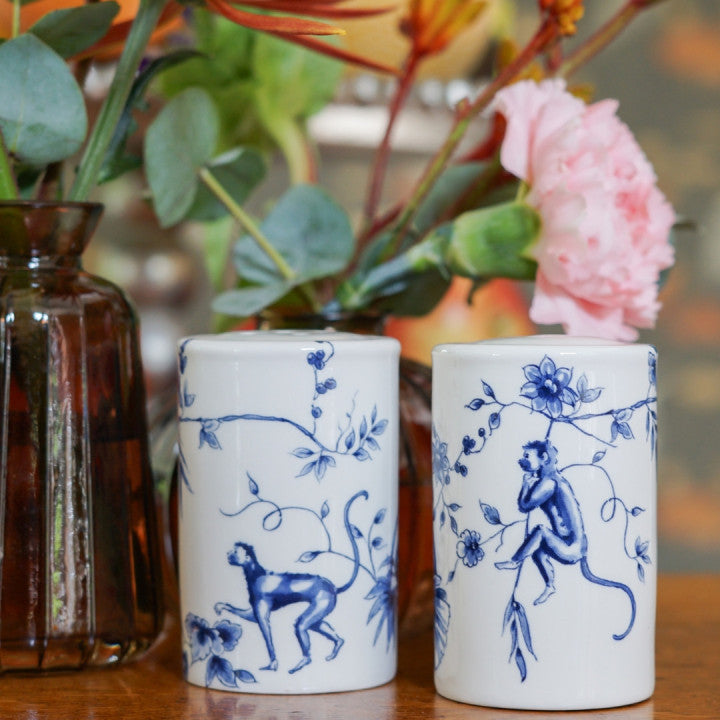 Salt- og Peberbøsser Aber - Porcelæn - Sæt med 2 stk. Bøssesæt Heinen Delfts Blauw