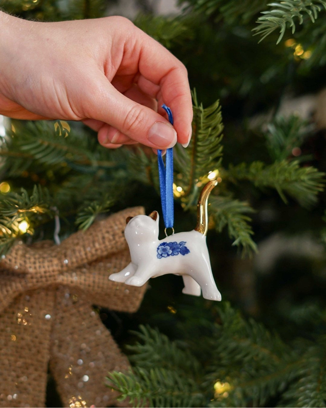 Keramisk juleornament med kat – Heinen Delfts Blauw Ornament Heinen Delfts Blauw