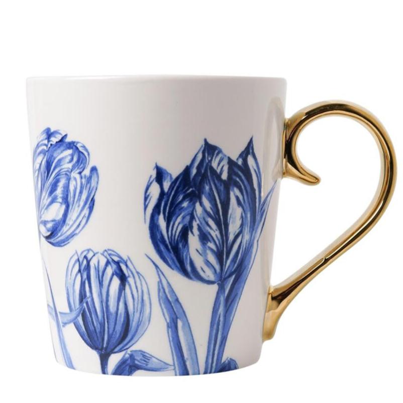 Krus Keramik Tulipan med Guldhank 300 ml Delftblå - Heinen Delfts Blauw Heinen Delfts Blauw
