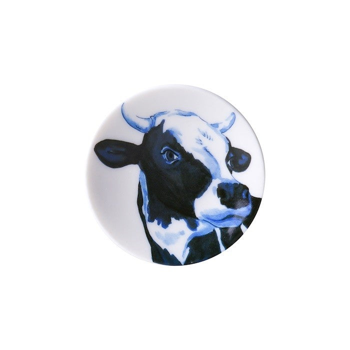 Rund keramik magnet med ko