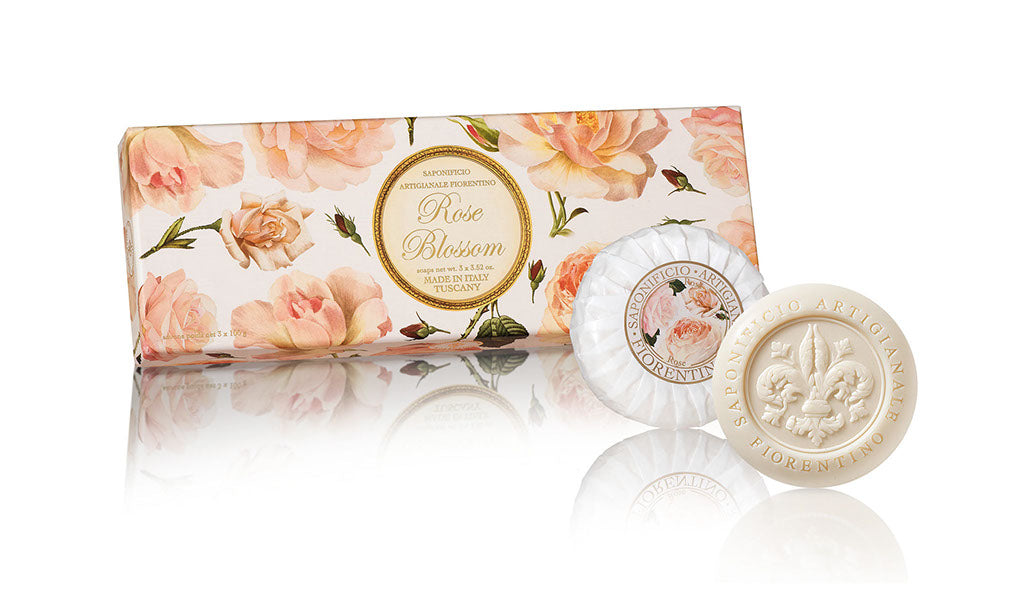 Gaveæske rose blossom med 3 sæber 3x100 gram Saponificio Artigianale Fiorentino