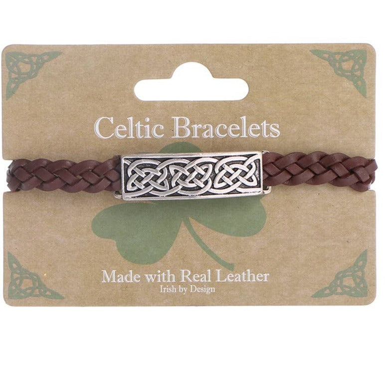 Celtic armbånd i flettet læder brun med spænde Celtic Ore Crafts