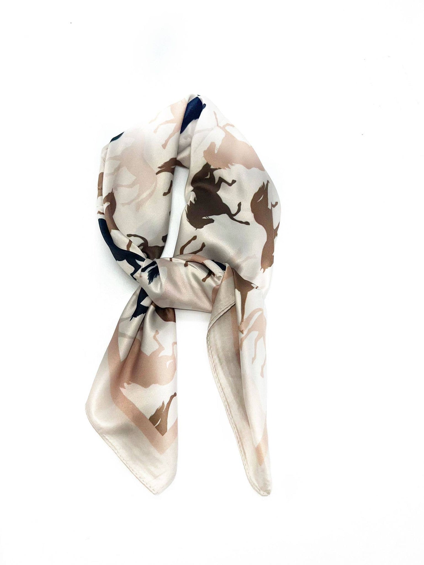 Silketørklæde 70x70 cm med Hestemotiv - Fås i Flere Farver LINETA beige