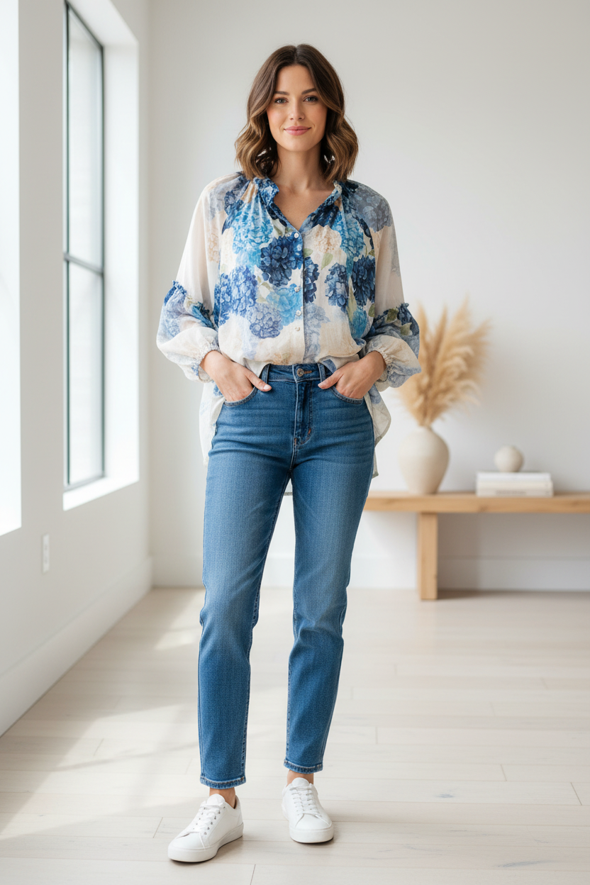 Blomstret Hyacint Voile Bluse med Puffærmer – Fås i Flere Farver Bluser Nota bene