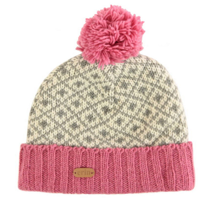 Hue med kvast Fleur Pink 100% Uld - Håndstrikket med Foer Erin Knitwear