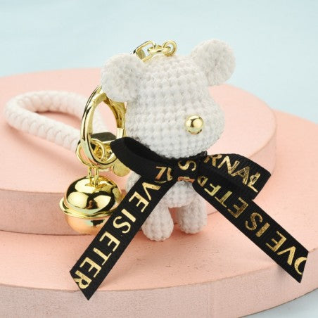 Hvid nøglering med klokke Sød bamse eCarla