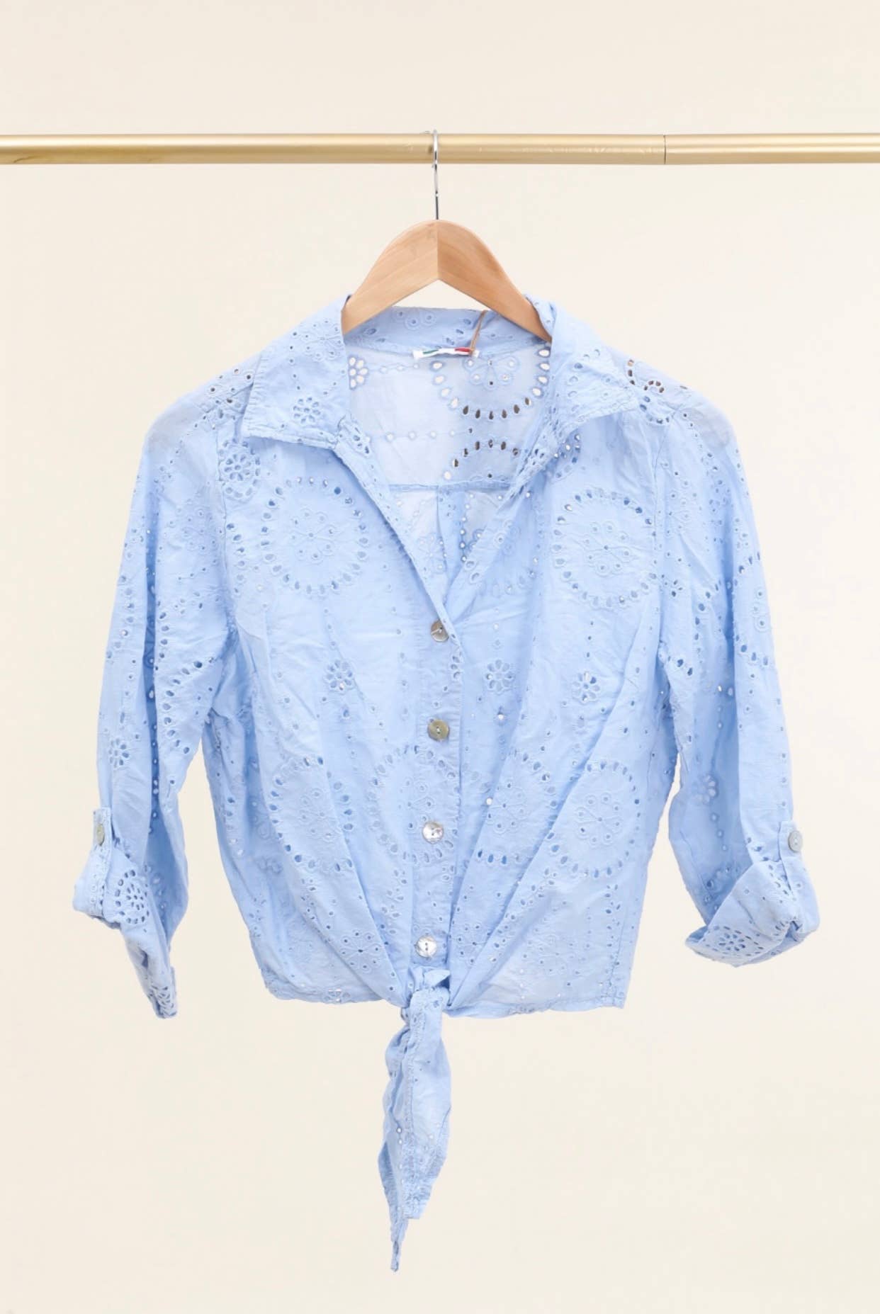 Skjorte med knude Broderi Anglaise