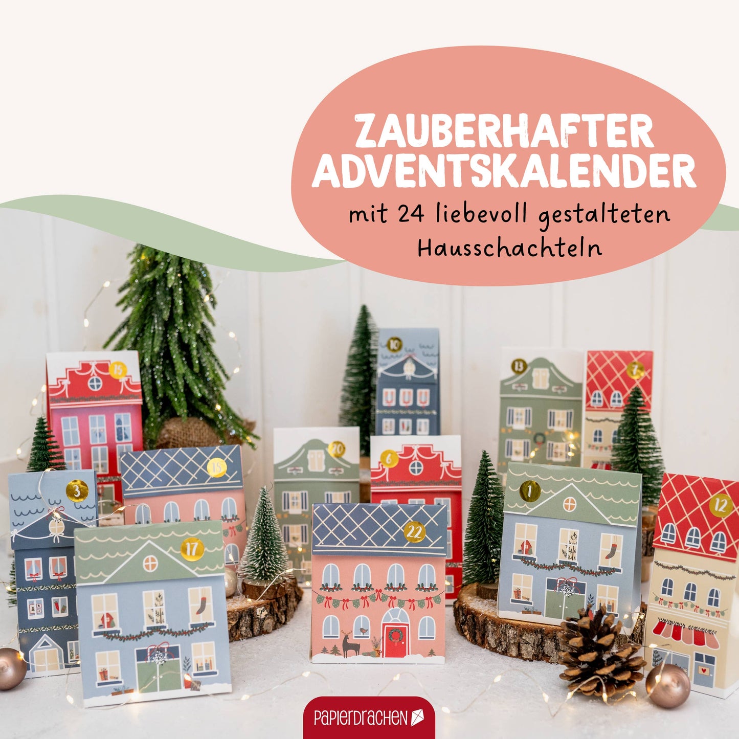 DIY Julekalender Juleby - 24 Huse i Pastelfarver - Pakkelander