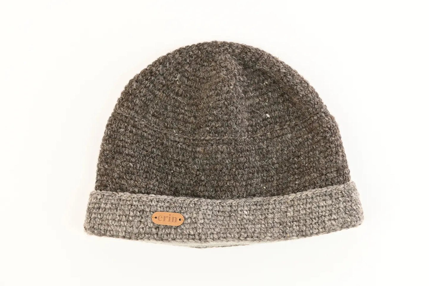 Herre Hue Hæklet Turnup Brun - Håndstrikket 100% Uld med Foer Erin Knitwear