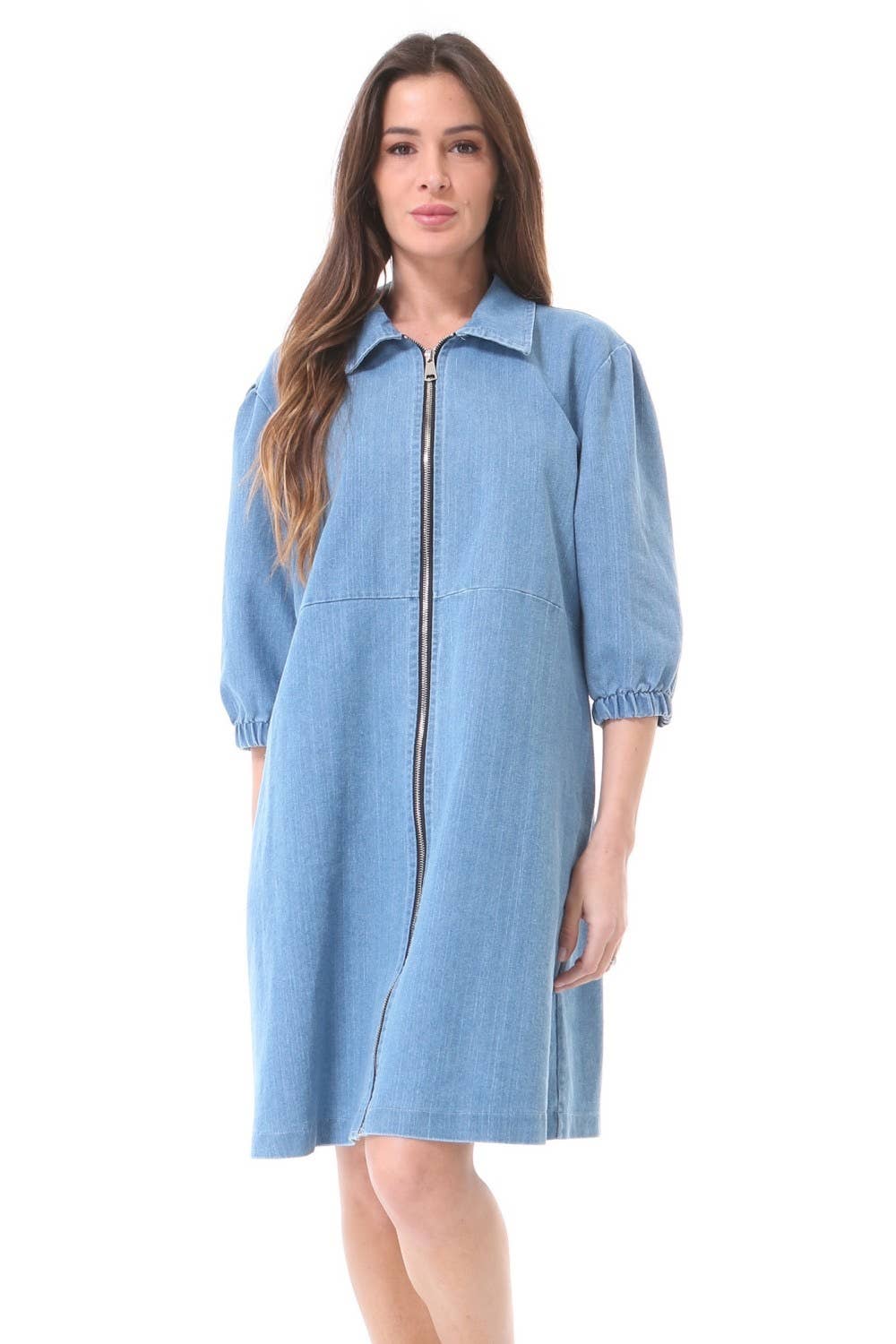 Denim kjole med stræk og lynlås