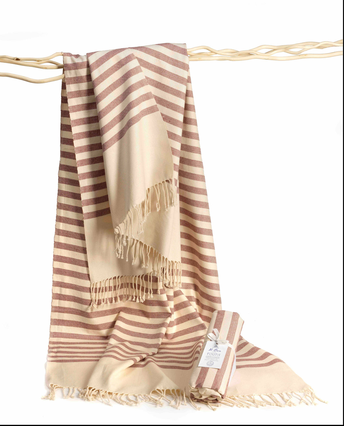 Fouta med lilla striber 100 % bomuld Al Bara Savon d'Alep